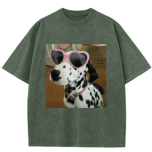 Heart Glasses Dog Washed T-shirt - Image 3