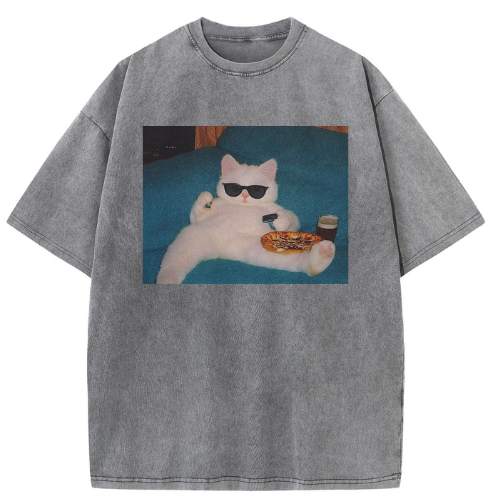 Relaxing Cat Washed T-shirt - Image 5