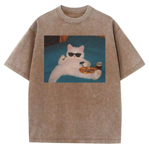 Relaxing Cat Washed T-shirt - Image 3
