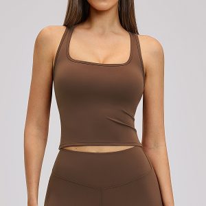 Mocha Brown Halter Neck Athletic Yoga Tank